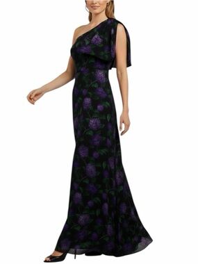 NWT SACHIN + BABI Black & Purple Sleeveless One Shoulder Bow Dress Gown Size 2